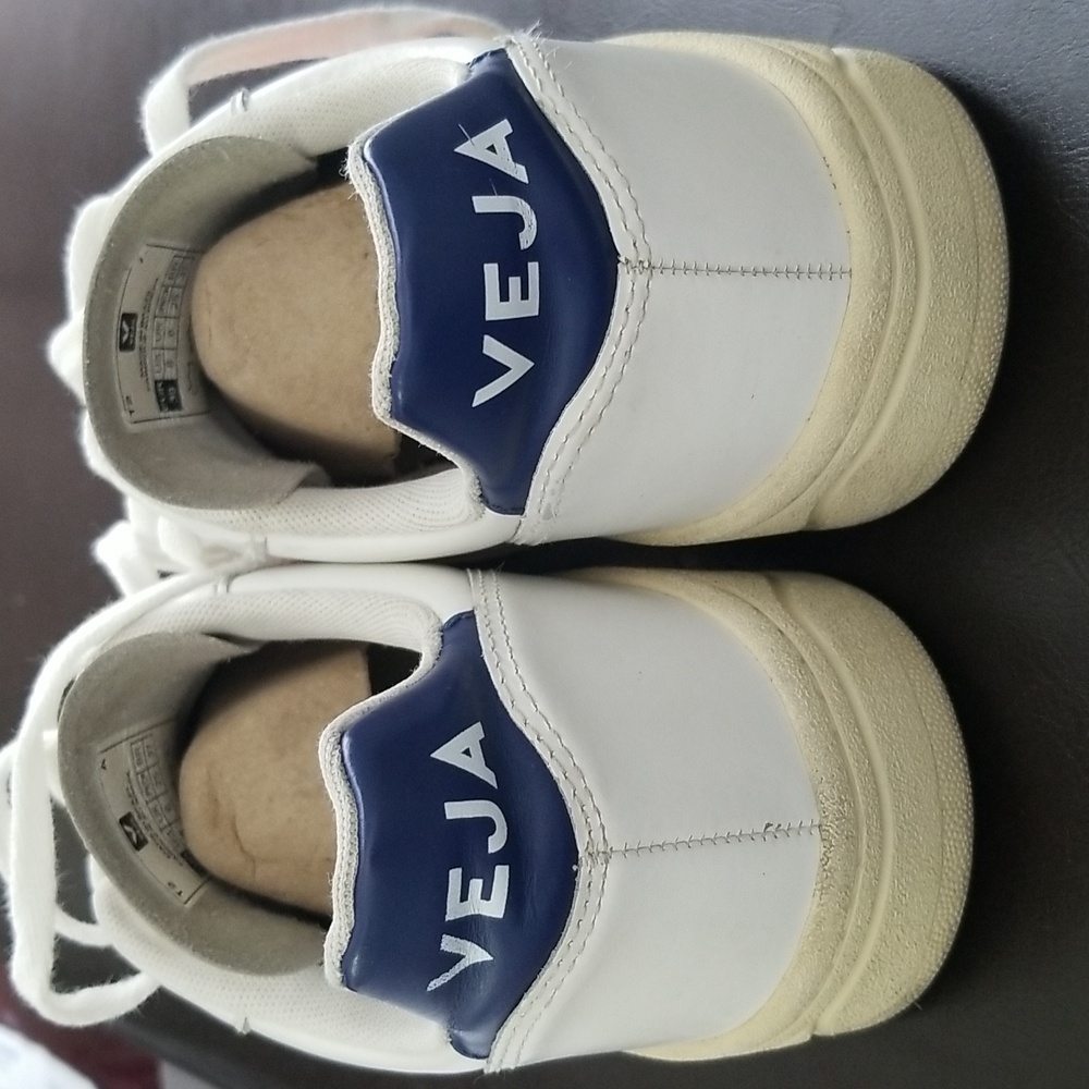 Veja Leather V-10 Sneakers Woman White N Orange Logo Sz 8 - Picture 8 of 14